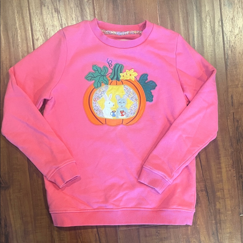 Mini Boden Pink Pumpkin Sweatshirt with Mice Appliqué